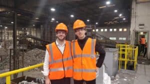 Recycleye team members pictured in waste facility