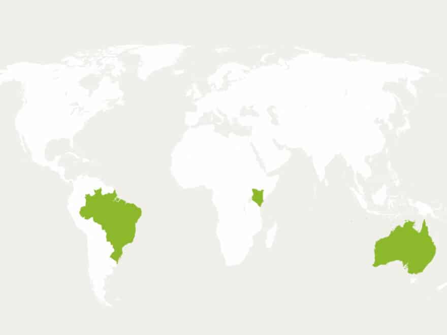 Still from animated world map showing country locations of restoration projects in green, with Planet Planet Coalition logo also top right.