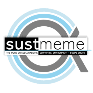 SustMeme logo with strapline — 'The Word on Sustainability: Economics, Environment + Social Equity.'