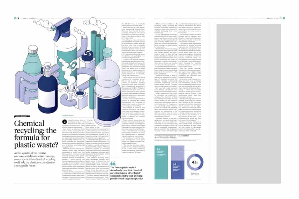 Double page spread of Chemical Recycling article from report in The Times