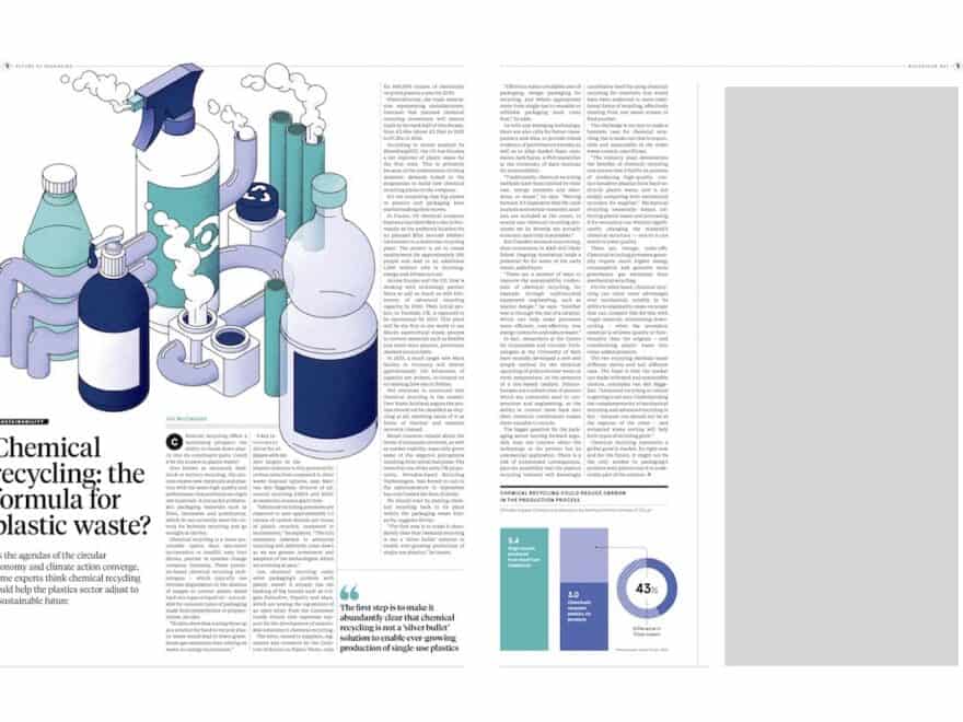 Double page spread of Chemical Recycling article from report in The Times