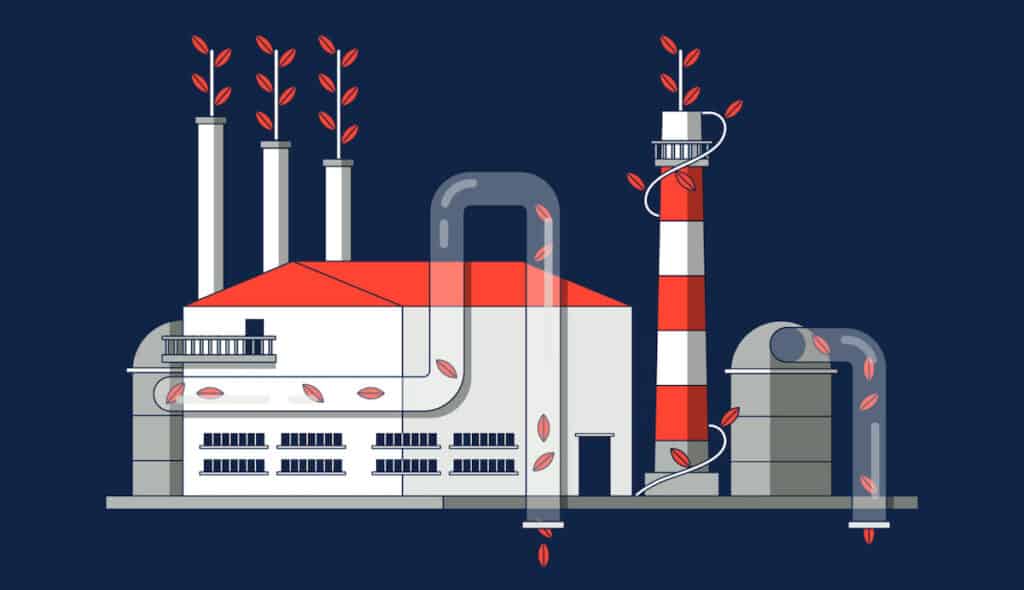 Illustration shows flow of emissions in and out of fossil-free steel plant.