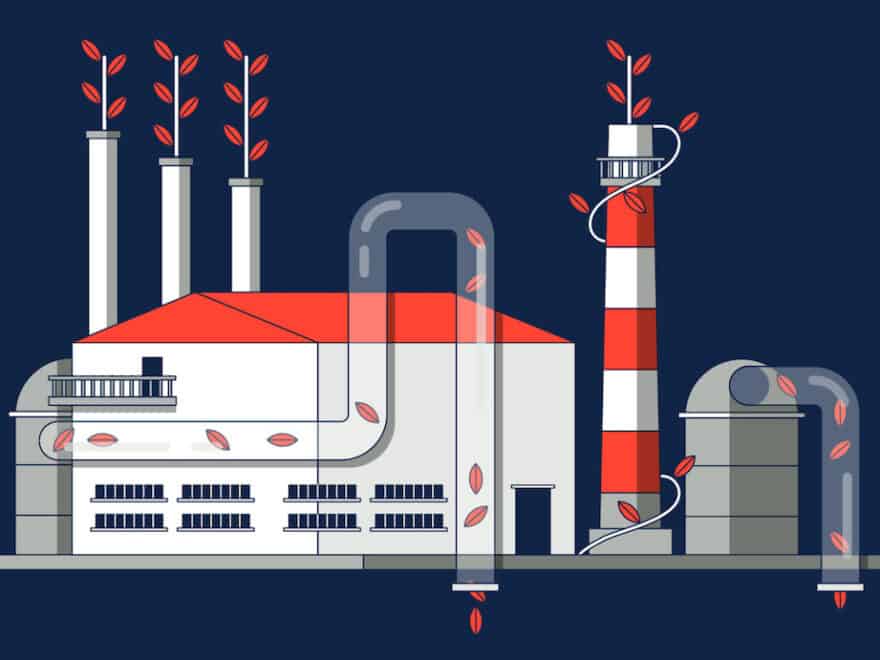 Illustration shows flow of emissions in and out of fossil-free steel plant.