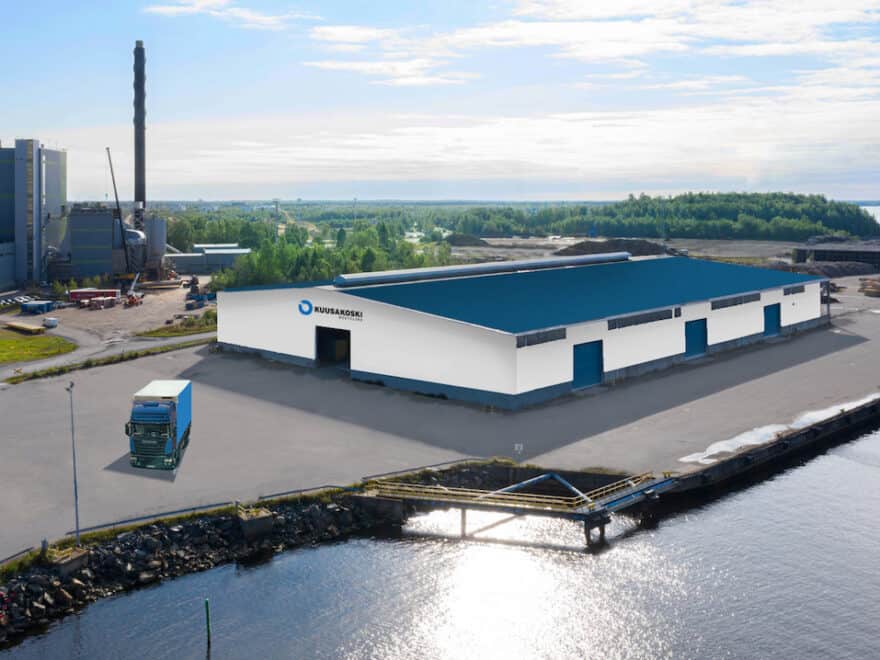 Artist's impression of the Kuusakoski recycling plant to be located on the waterfront in Veitsiluoto, a port on the Northern Gulf of Bothnia, Finland