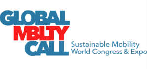 Logo for Global Mobility Call — Sustainable Mobility World Congress & Expo — in blue and red