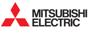 Logo for Mitsubishi Electric — name in black, with red triangle icon