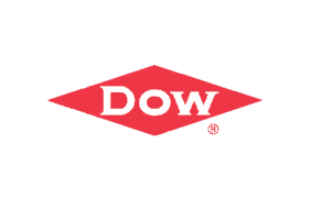 Dow logo — company name in white letters on horizontal red diamond.