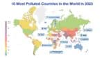 World map showing 10 most polluted countries in 2023.