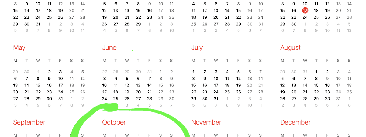 Blank calendar for full year 2024 with month of October circled in green.
