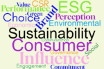 Wordcloud on white background created using tags from accompanying news story about sustainability influence and consumer choice.