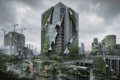 Image generated using Microsoft Copilot shows clean green walls peeling away to reveal the dirty cityscape and industrial landscape beneath.