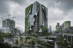 Image generated using Microsoft Copilot shows clean green walls peeling away to reveal the dirty cityscape and industrial landscape beneath.